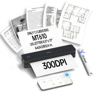 iDPRT Portable Printers Wireless for Travel,300dpi Mini Thermal Printer A4,Bluetooth Printer for Travel,Home,Study,Wireless Printers for Home Use Compatible with iOS,Android and PC,Black
