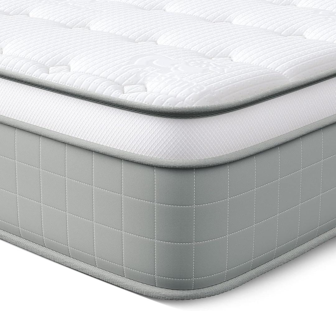 Vesgantti King Size Mattress, 12 Inch Innerspring Hybrid Mattress in a Box, Pressure Relief Pocket Spring Bed Mattress with Memory Foam & Knitted Fabric, Medium Firm, CertiPUR-US