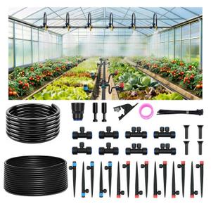 Drip Irrigation Kit for Garden, Automatic Plant Watering System with Quick Connect Fittings, Water Saving Irrigation Tubing Hose and Accessories for Yard, Greenhouse, Lawn & Raised Bed (60FT)