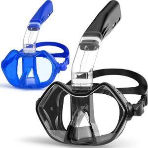 Greatever Half Face Diving Mask, Innovative with Nose Breathing, Comfortable & Breathable Fit,Detachable Breathing Tube,and Home Water Sports (G10-Black+Blue)