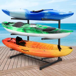 JY PERFORMANCE Kayak Storage Rack, Freestanding Heavy Duty 3-Tier Rack for Kayaks Canoes SUP Paddleboards, Indoor Outdoor Garage Dock Shed Weather-Resistant Kayak Holder