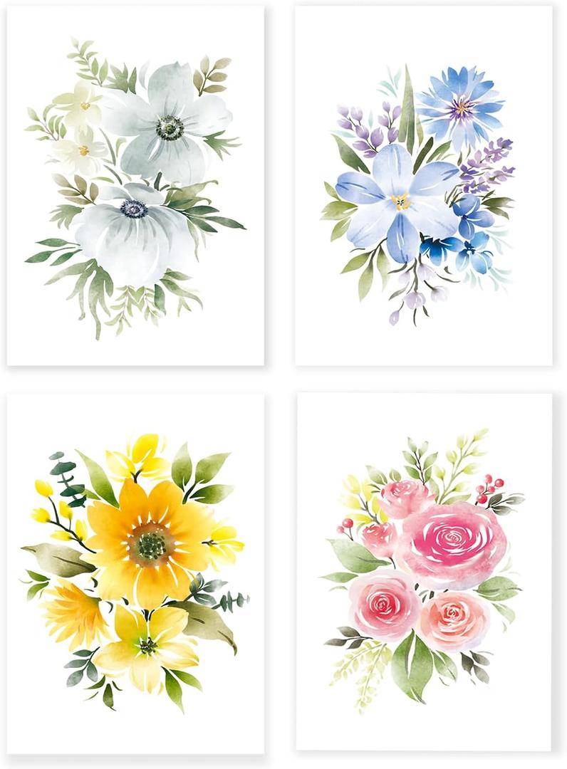 Blank Cards, 40 Pack Floral Pattern Thank You Greeting Cards with Peel-and-Seal Rustic Envelopes Size 4x6 Inch