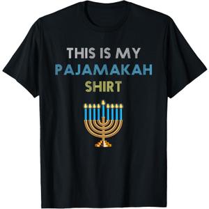 Funny Hanukkah Pajama - This is My Pajamakah Gift T-Shirt (L, Black)