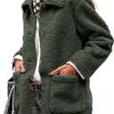PRETTYGARDEN Women's Winter Faux Fur Coats Long Sleeve Lapel Button Down Pockets Fleece Sherpa Jacket Casual Trendy Outerwear (XX-Large, Dark Army Green)