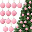 12 Pcs Pink Velvet Christmas Balls Bulk 2.36 Inch Flocked Christmas Tree Ball Ornaments Handmade Velvet Balls Plastic Ornaments Xmas Bulbs for Tree Party Holiday Decor (Pink)