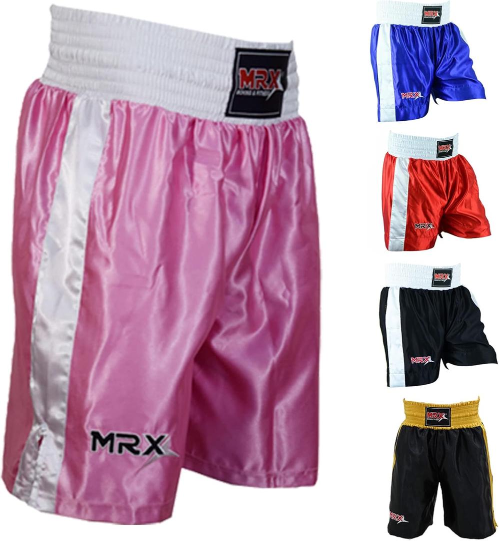 Men Boxing Shorts for Boxing Training Fitness Gym Cage Fight MMA Mauy Thai Kickboxing Trunks Clothing (XX-Small, Pink/White)