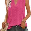 Zwurew Womens Sleeveless Tops Summer Casual V Neck Loose Fit Eyelet Tank Top 2025 Fashion Outfits Rose Red S