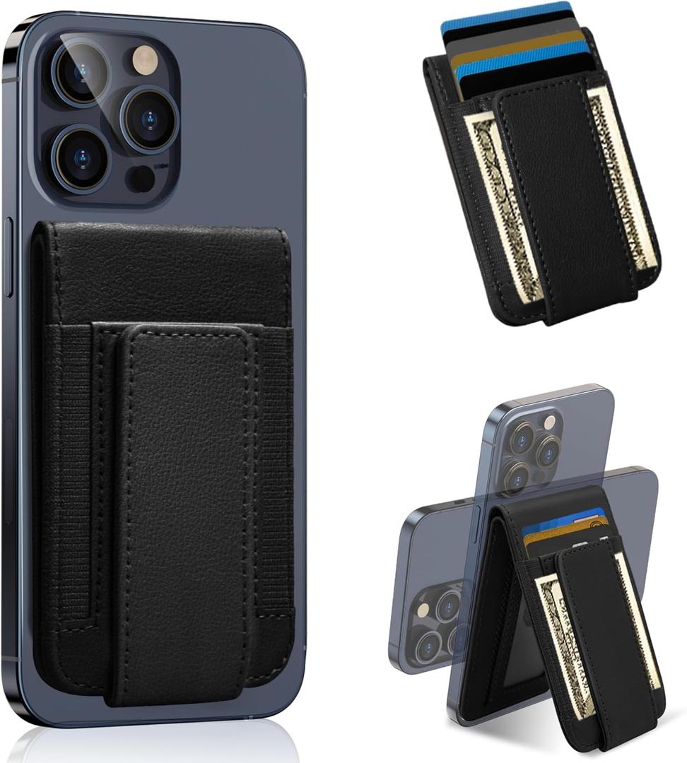 for MagSafe Wallet, Magnetic Phone Wallet with Adjustable Stand & Money Clip, Detachable Magnetic Wallet for iPhone 16/15/14/13/12 Pro Max Plus, 10+ Cards Holder (Black)
