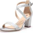 IDIFU Women's IN3 Grace Strappy Block Heels Sandals Comfy Open Toe Chunky Dress Wedding Shoes with Adjustable Cross Strap, 8.