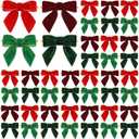 48 Pcs Christmas Velvet Bows 3.15" Rustic Wreath Gift Bows for Tree Pre Tied Bows Premade Gift Bows Velvet Ornament for Wreath Christmas Tree Gift Wrapping Winter Wedding(Red and Green)