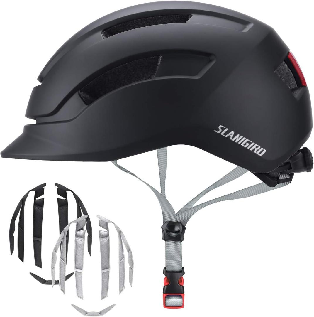 Adult Urban Bike Helmet - Adjustable Fit System & Integrated Taillight for Men Women Small