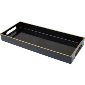 Black Vanity Tray with Handles, Decorative Tray Desktop Storage Organizer for Bathroom, Living Room, 5.9"*13.7"