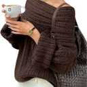 Floerns Women's Off The Shoulder Fall Sweater Long Sleeve Cozy Sweaters Knit Pullover Tops (Medium, Brown)