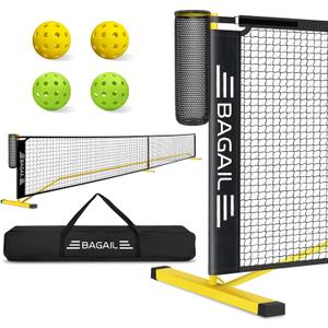 BAGAIL Portable Pickleball Net Set, 22 FT Regulation Size Pickle Ball Net with Ball Collector, Carry Bag, Easy Setup for Outdoor Indoor Driveway - Red (Yellow + Black)