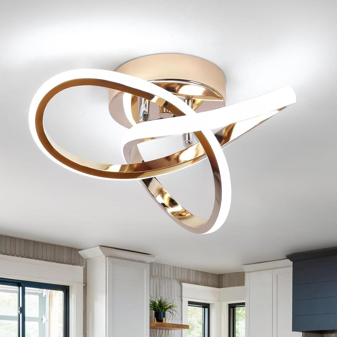 CANEOE Modern LED Ceiling Light, 6000K Gold Led Hallway Ceiling Light Fixtures, Curved Design Semi Flush Mount Ceiling Lights for Hallway Bathroom Kitchen Entryway Stair Ceiling Lamp (No Dimmble)