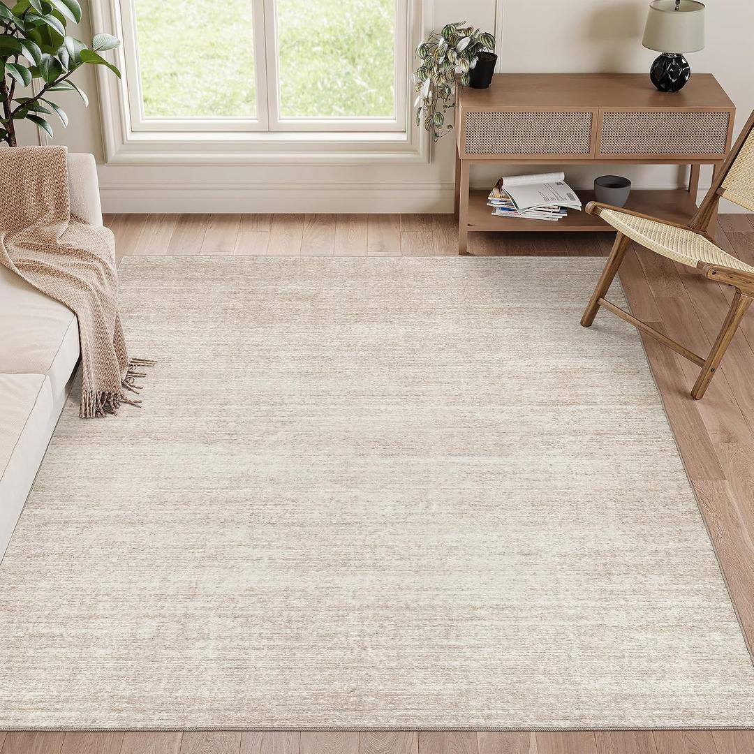 Valenrug Washable Rugs 5x7 - Stain Resistant 5x7 Area Rugs for Living Room, Non Slip Backing Printed Rugs for Bedroom, Folable Machine Washable Area Rug (5'x7', Beige)