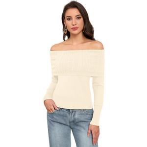 ZAFUL Women's Cropped Knit Sweater Boat Neck Long Sleeve Pullover Jumper Top (XL)
