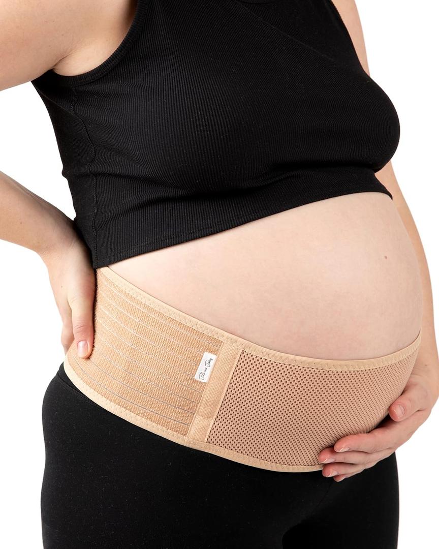 Jill & Joey Maternity Belt - Belly Band for Pregnant Women - Back Brace & Belly Support - Pregnancy Must-Have - Back Pain Relief (Beige, Large)