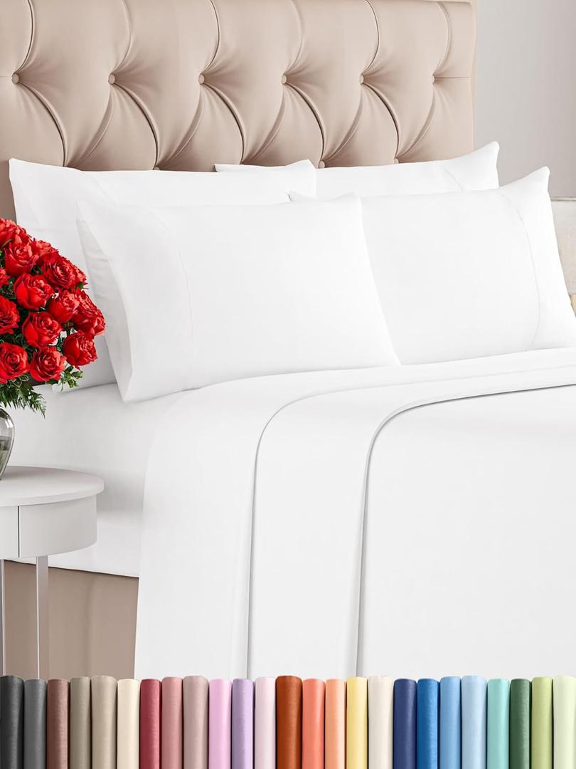 Queen 6 Piece Sheet Set - Comfy Breathable & Cooling - Ultra Soft Hotel Luxury Bedding Set w/ 8-16 Inch Deep Pockets - 1 Flat & 1 Fitted Sheet & 4 Pillowcases - Cozy, Wrinkle Free & Easy Care - White