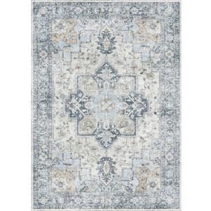 GENIMO 6x9 Area Rugs for Living Room, Non Slip Machine Washable Rugs, Low Pile Chenille Print Rug for Bedroom, Dining Room, Home Office, Blue