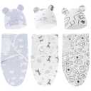 3-Pack Organic Swaddle Sleep Sacks - Newborn Ergonomic Swaddles 0-3 Months - Baby Blanket Wrap (Gray & Animal)