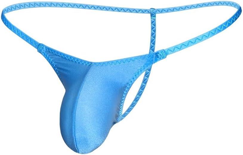 Lustrous Men's G-String Ultra-Slim Straps Thong V-Shaped Seam Sexy Pouch Blue, L