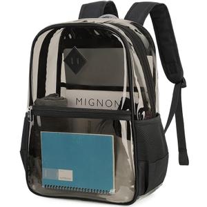MUSEVOS Clear Backpack, Heavy Duty See Through Book Bag for Work, Security, Concerts, College Transparent PVC bookback Stadium Approved,Black(Semi-transparent)