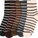Molain 5 Pairs Striped Crew Socks for Women, Casual Cotton Socks Comfortable Everyday Socks for Women and Girls, Size 5-8