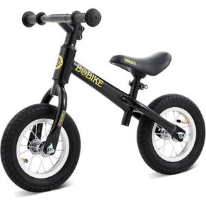 Bobike Toddler Balance Bike with Inflatable Rubber Tires, Kids Push Balance Bike Toys for 18 Month to 4 Year Old Boys Grils Adjustable Seat and Handlebar No-Pedal Training Bike Best Gifts (Black)