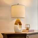 OYEARS 19 Boho Table Lamps Bedroom Living Room,Suitable for Small Space,Farmhouse Rattan Lamp Rustic Egg Design Resin Nightstand Bedside Lamps for Bedroom Living Room Office Study Rest Decor (Beige)