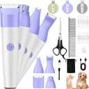 Dog Clippers Grooming Kit, 4 in 1 Quiet Cordless Dog Paw Trimmer & Nail Grinder, Small Cat Clippers Electric Rechargeable Low Noise Pet Shaver for Trimming Hair on Paw Eye Ear Face (Purple)