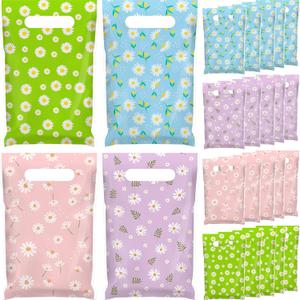 Gilprop 48 Pcs Small Spring Daisy Treat Bags Bulk Plastic Flowers Goodie Gift Bags with Handle, Floral Candy Party Favor Bag for Snack, Spring Summer Birthday Wedding Party Supplies, Macaron Colors
