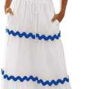 PRETTYGARDEN Women's Summer 2 Piece Beach Outfit Casual Sleeveless Cropped Tank Top High Waisted Maxi Skirt Set (White, L)