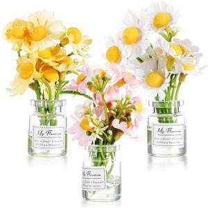 PartyKindom 3pcs Mini Flower Vases for Car Dashboard Decorative, Artificial Flowers in Glass Vase Cute Car Accessories for Women