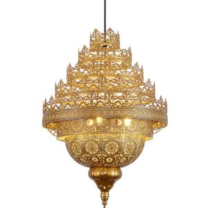 DJAMEL Turkish Lamp Vintage Chandelier Moroccan Lamp Etching Pendant Light, Crown Gold Iron Hollow Arabic Ceiling Hanging Light Pendant Lighting for Kitchen Island Restaurant Hallway Foyer
