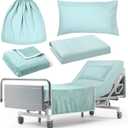SmoothNovelty 4 Pcs Hospital Bed Sheets Set, Soft Knitted Standard Sheets Quality, Include Fitted Coverlet, Quilt Cover, Pillow Case and Blanket (Blue Green)