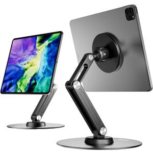 XAOSUN Tablet Stand Magnetic for ipad Desk Multi-Angle Adjustable Foldable Tablet Holder,Metal 360Rotation,Home Office Accessories,Black