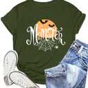 Halloween Momster T-Shirt for Women Funny Spider Bat Tee Mom Ster Letter Print Tee Tops (M)