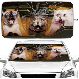 Funny Cat Car Windshield Sun Shade Foldable Sunshade Front Window Cover Sun Visor Protector Accessories for Truck SUV (59x27.5 inches)
