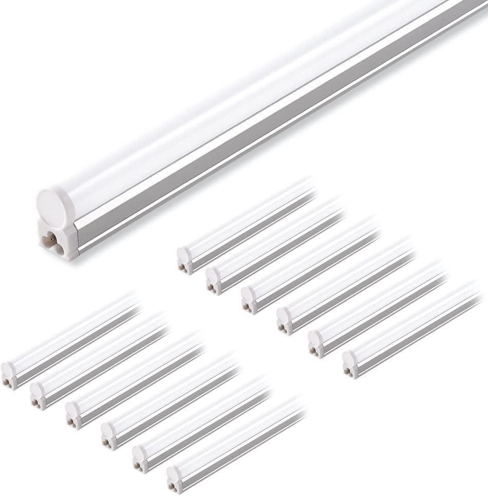 Barrina 12 Pack T5 LED Shop Light 4FT, 4000K Cool White,2200lm, 20W, Utility Linkable Lights, Ceiling and Under Cabinet Light, ETL Listed, ON/Off Switch for Workshop