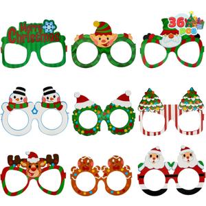 JOYIN 36 Pcs Christmas Paper Eyeglasses, Christmas Party Glasses, Frame Costume Eyeglasses Assorted Designs for Adults and Children for Christmas Party Supplies Photo Booth and Party Favors