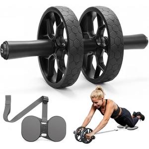 VINSGUIR Ab Roller Wheel for Beginners to Pros, Ab Roller with Adjustable & Detachable Resistance Band, Core Workout Equipment for Home Gym, Abdominal Wheel with Exercise Guide and Knee Pad, Men Women (Black)