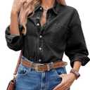 Cicy Bell Womens Oversized Denim Shirt Jean Jacket 2026 Spring Fashion Button Down Shirts Long Sleeve Tops Trendy Shackets (Black, L)