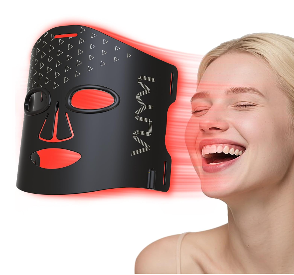 VYM Red Light Therapy for Face: HighEnergy Super Lightweight 292 LEDs Cordless Professional Light Therapy Mask Infrared LED Face Mask at Home Travel 2mm Thickness  Black
