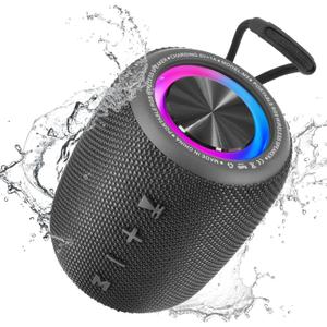 Portable Bluetooth Speaker, BT5.3 Wireless Speaker 20W Bass Diaphragms with Multi LED Light Dynamic Modes, IPX6 Waterproof 16H Playtime supports FM Mode, TF, USB for Home, Cycling, Outdoor, Beach (Black)