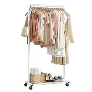 Sakugi Clothes Rack - Clothing Rack with Storage Mesh Shelf & Casters, Heavy-Duty Metal Clothing Rack for Hanging Clothes, Dresses, Coats, Large Load Capacity, Easy Assembly, White, 28.0"x16.9"x59.0"