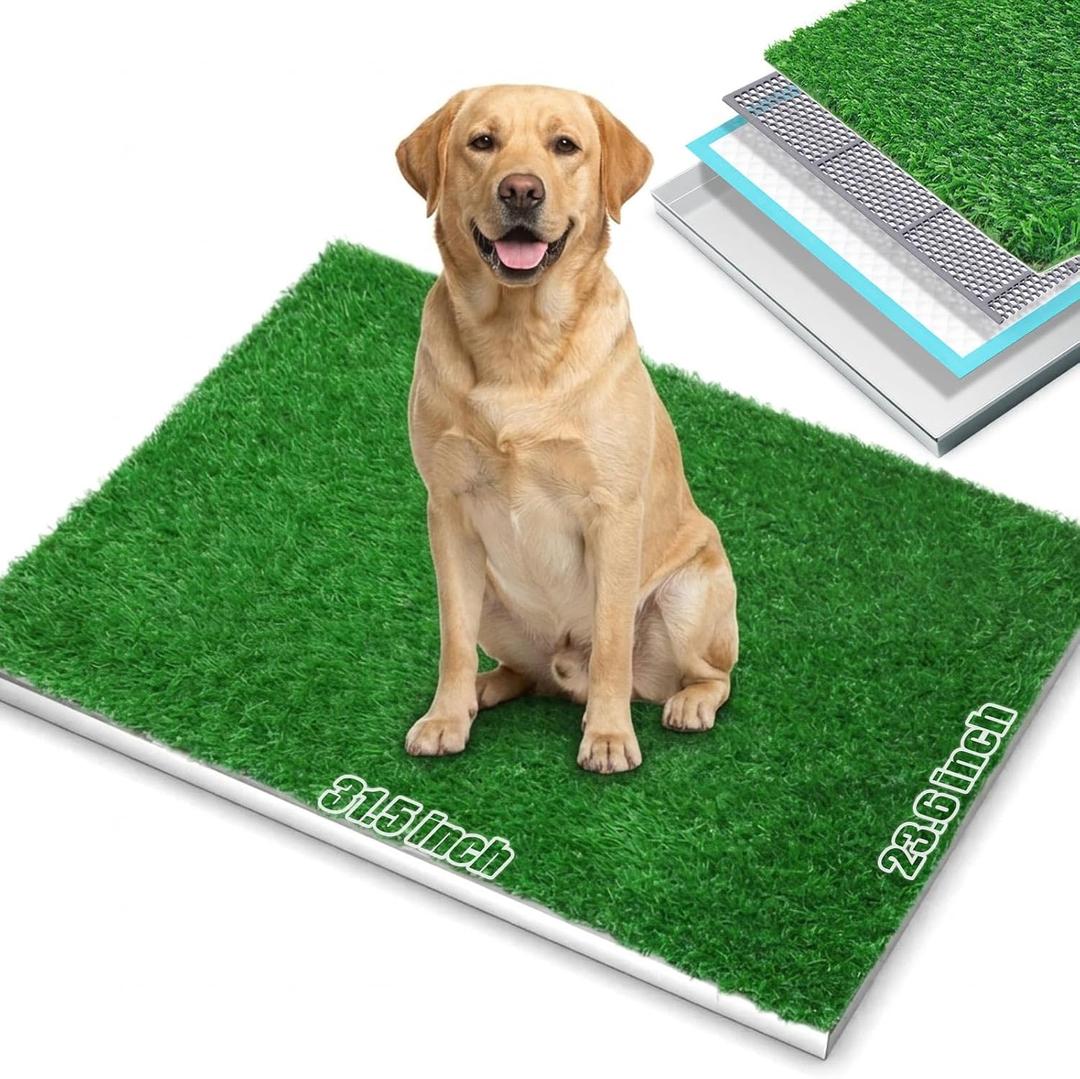 Dog Grass Pee Pad with Stainless Steel Tray, Odor-Free Drainage System, Reusable Artificial Grass Dog Potty for Indoor Apartment Balcony Puppy Training