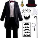12 Pcs Abraham Lincoln Costume Kids Douglass Costume for Boys (7-8 Years, Black)