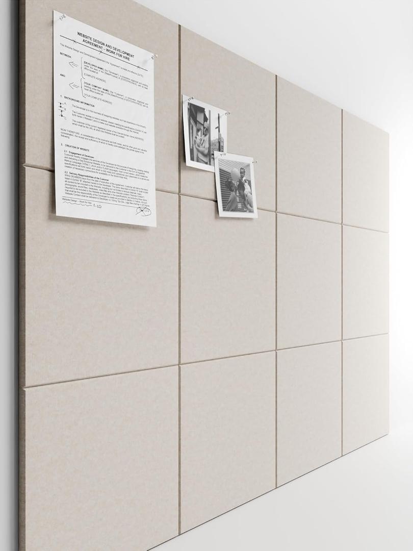 Bumusty Large Cork Board 47"x35" Alternative - 12 Pack Felt Wall Tiles with 70 Safe Removable Adhesive Tabs, 30 Pushpins, Cork Boards for Walls Pin Board Bulletin Board Office Decor (Oatmeal)