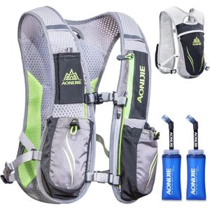 TRIWONDER Hydration Running Vest 5L Lightweight Water Pack for Men Women Hydration Backpack for Trail Race, Hiking, Cycling, Climbing, Camping, Jogging, Marathon (02 Black&Grey 5.5L - with 2 Soft Water Bottles (350ml))